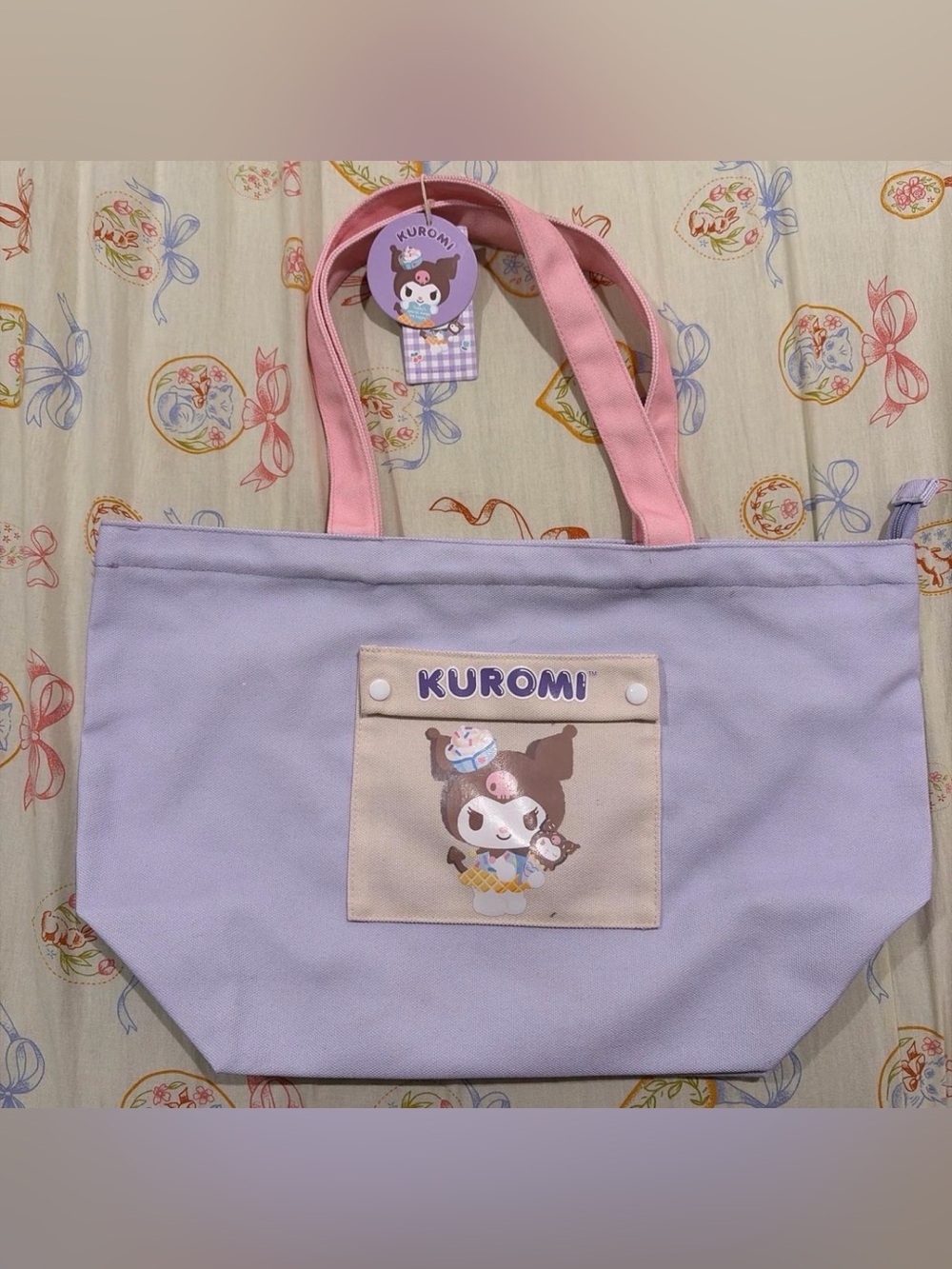 Sanrio Kuromi purple tote bag with pink straps